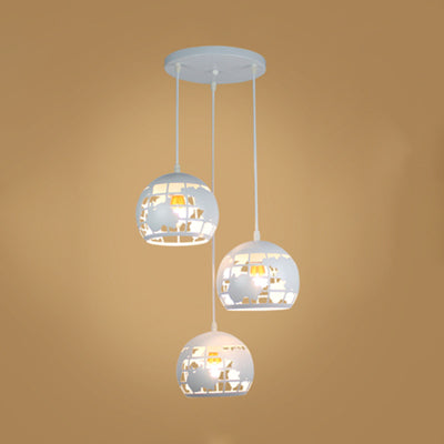 Industrial Tellurion Cage Pendant Lighting 3 Lights Metal Suspension Light with Round/Linear Canopy in White/Blue White Round Clearhalo 'Ceiling Lights' 'Modern Pendants' 'Modern' 'Pendant Lights' 'Pendants' Lighting' 35165