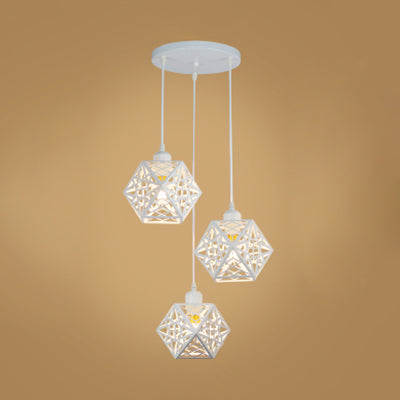 Loft Industrial Faceted Cage Pendant Lamp 3 Lights Metallic Hanging Light with Adjustable Cord in White White Round Clearhalo 'Ceiling Lights' 'Modern Pendants' 'Modern' 'Pendant Lights' 'Pendants' Lighting' 35171