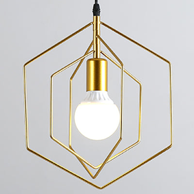 Hexagon Metal Frame Suspension Light Retro Loft 3 Lights Dining Room Hanging Pendant Light in Gold Clearhalo 'Art Deco Pendants' 'Cast Iron' 'Ceiling Lights' 'Ceramic' 'Crystal' 'Industrial Pendants' 'Industrial' 'Metal' 'Middle Century Pendants' 'Pendant Lights' 'Pendants' 'Tiffany' Lighting' 35202