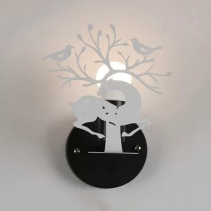 Kids Sika Deer Wall Light with Bird Metal 1 Light Wall Sconce for Restaurant Cafe White Clearhalo 'Wall Lamps & Sconces' 'Wall Lights' Lighting' 35440