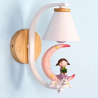 Funnel Shade Wall Light with Little Kid Deco 1 Head Lovely Metal Wall Sconce for Child Bedroom Clearhalo 'Wall Lamps & Sconces' 'Wall Lights' Lighting' 35508