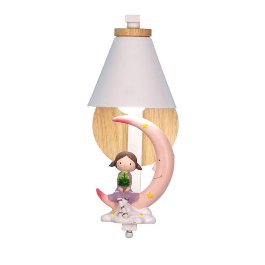 Funnel Shade Wall Light with Little Kid Deco 1 Head Lovely Metal Wall Sconce for Child Bedroom Clearhalo 'Wall Lamps & Sconces' 'Wall Lights' Lighting' 35509