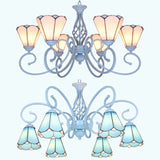 6 Lights Conical Ceiling Chandelier with Adjustable Chain Traditional Glass Pendant Lamp in Blue/White Clearhalo 'Ceiling Lights' 'Chandeliers' 'Industrial' 'Middle Century Chandeliers' 'Tiffany Chandeliers' 'Tiffany close to ceiling' 'Tiffany' Lighting' 35724