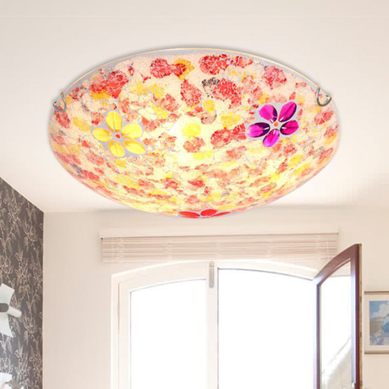 2/3 Lights Floral Flush Mount Lighting Tiffany Red Stained Art Glass Flush Light Fixture, 12"/16"/19.5" Wide Clearhalo 'Ceiling Lights' 'Close To Ceiling Lights' 'Close to ceiling' 'Flush mount' Lighting' 359169