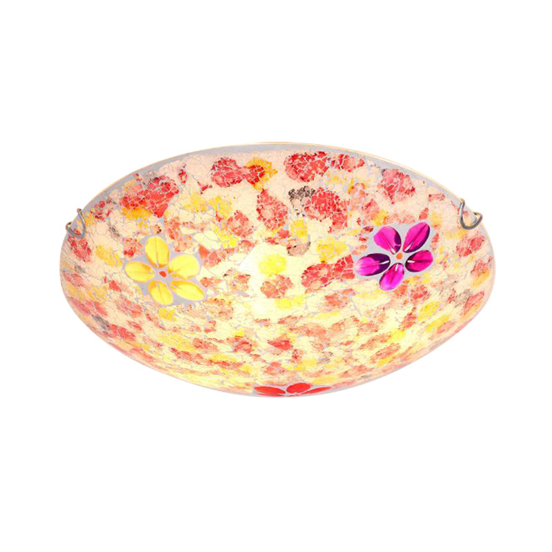 2/3 Lights Floral Flush Mount Lighting Tiffany Red Stained Art Glass Flush Light Fixture, 12"/16"/19.5" Wide Clearhalo 'Ceiling Lights' 'Close To Ceiling Lights' 'Close to ceiling' 'Flush mount' Lighting' 359170