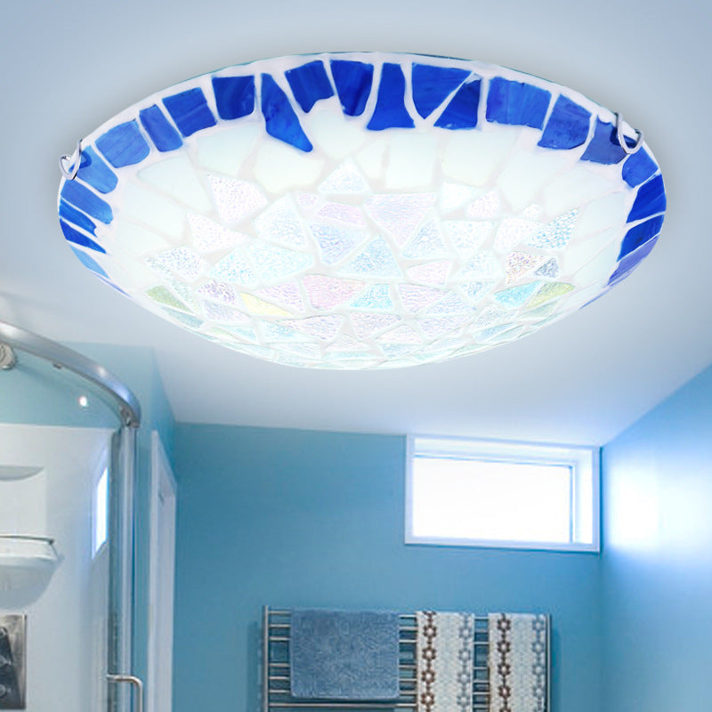 Blue 12"/16"/19.5" Wide 3 Lights Flush Mount Lighting Fixture Baroque Stained Glass Bowl Flushmount Light Clearhalo 'Ceiling Lights' 'Close To Ceiling Lights' 'Close to ceiling' 'Flush mount' Lighting' 359184