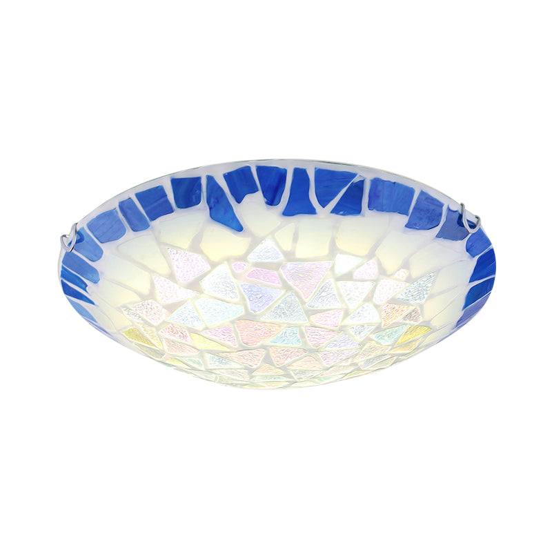 Blue 12"/16"/19.5" Wide 3 Lights Flush Mount Lighting Fixture Baroque Stained Glass Bowl Flushmount Light Clearhalo 'Ceiling Lights' 'Close To Ceiling Lights' 'Close to ceiling' 'Flush mount' Lighting' 359185