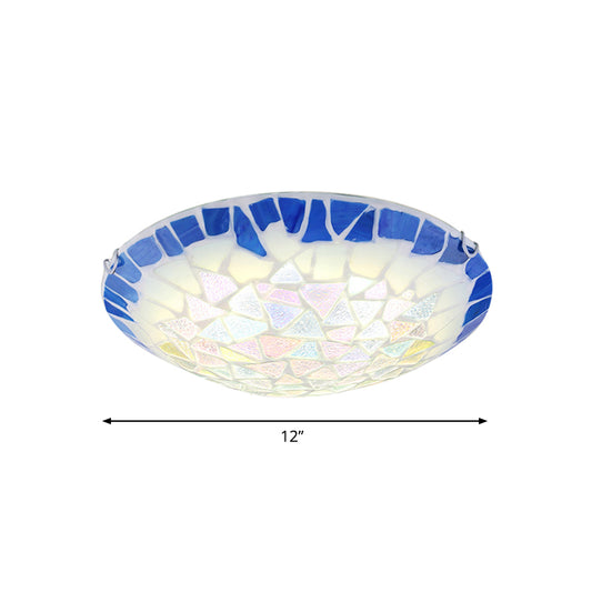 Blue 12"/16"/19.5" Wide 3 Lights Flush Mount Lighting Fixture Baroque Stained Glass Bowl Flushmount Light Clearhalo 'Ceiling Lights' 'Close To Ceiling Lights' 'Close to ceiling' 'Flush mount' Lighting' 359186