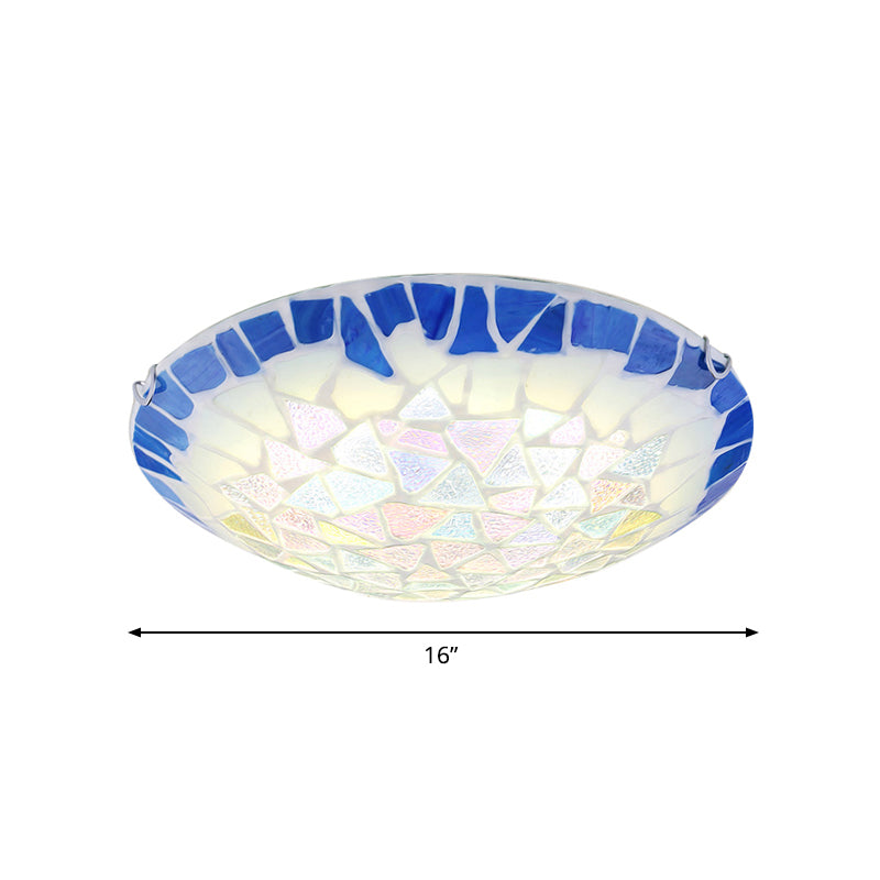 Blue 12"/16"/19.5" Wide 3 Lights Flush Mount Lighting Fixture Baroque Stained Glass Bowl Flushmount Light Clearhalo 'Ceiling Lights' 'Close To Ceiling Lights' 'Close to ceiling' 'Flush mount' Lighting' 359187