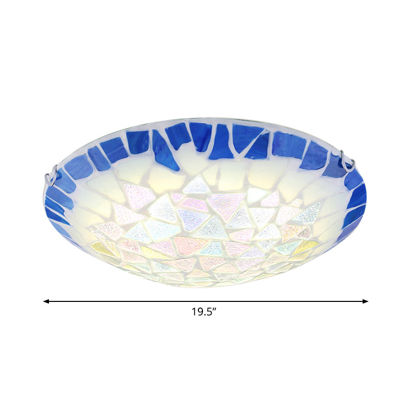 Blue 12"/16"/19.5" Wide 3 Lights Flush Mount Lighting Fixture Baroque Stained Glass Bowl Flushmount Light Clearhalo 'Ceiling Lights' 'Close To Ceiling Lights' 'Close to ceiling' 'Flush mount' Lighting' 359188