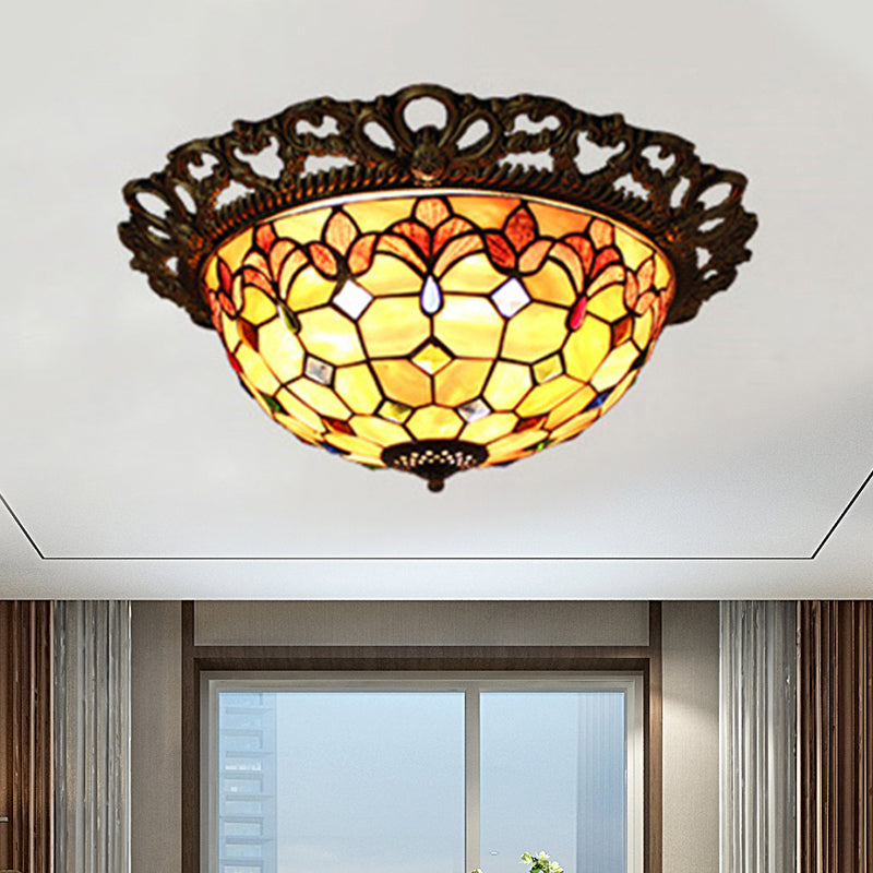 Beaded Flush Light Mediterranean Shell 3 Lights Brass Flushmount Lighting for Bedroom Clearhalo 'Ceiling Lights' 'Close To Ceiling Lights' 'Close to ceiling' 'Flush mount' Lighting' 359208