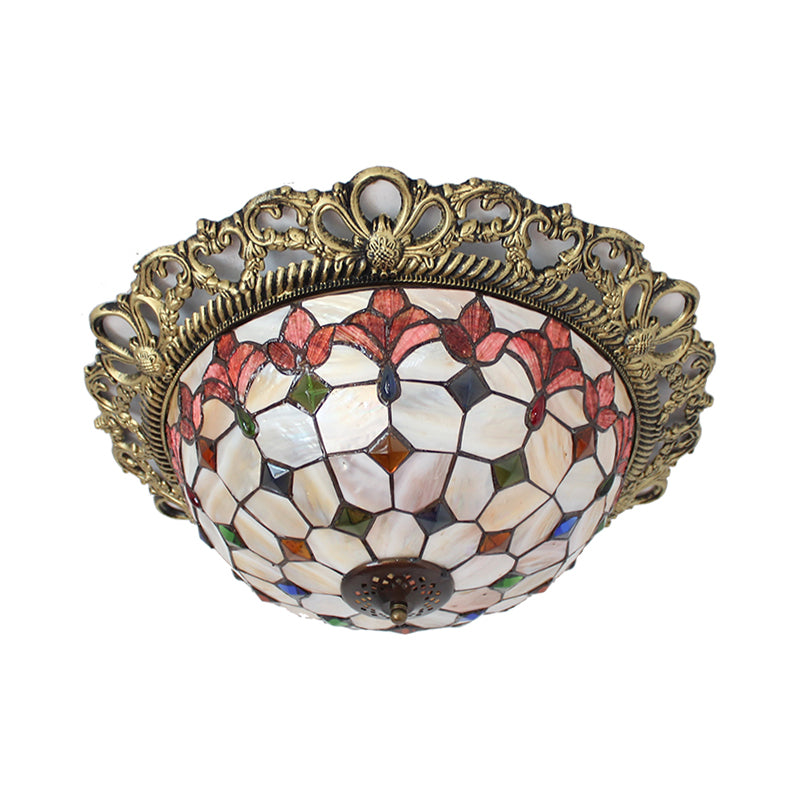 Beaded Flush Light Mediterranean Shell 3 Lights Brass Flushmount Lighting for Bedroom Clearhalo 'Ceiling Lights' 'Close To Ceiling Lights' 'Close to ceiling' 'Flush mount' Lighting' 359209