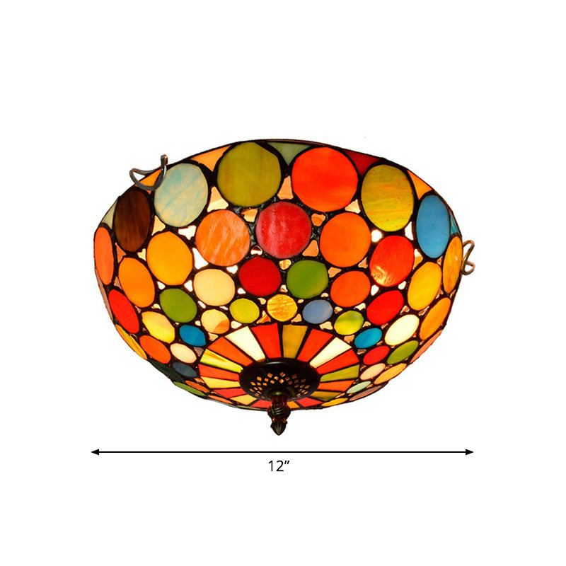 2/3 Lights Bedroom Flush Mount Light Fixture Tiffany Style Red Flushmount with Dome Stained Glass Shade, 12"/16" W Clearhalo 'Ceiling Lights' 'Close To Ceiling Lights' 'Close to ceiling' 'Flush mount' Lighting' 359216