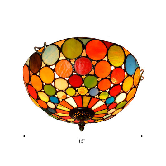 2/3 Lights Bedroom Flush Mount Light Fixture Tiffany Style Red Flushmount with Dome Stained Glass Shade, 12"/16" W Clearhalo 'Ceiling Lights' 'Close To Ceiling Lights' 'Close to ceiling' 'Flush mount' Lighting' 359217