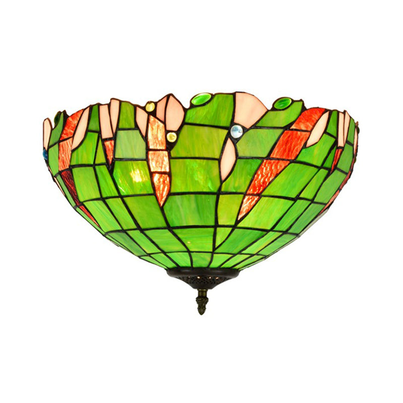 Cut Glass Domed Flush Mount Lighting Fixture Baroque 3 Lights Green Flush Light for Corridor Clearhalo 'Ceiling Lights' 'Close To Ceiling Lights' 'Close to ceiling' 'Flush mount' Lighting' 359220