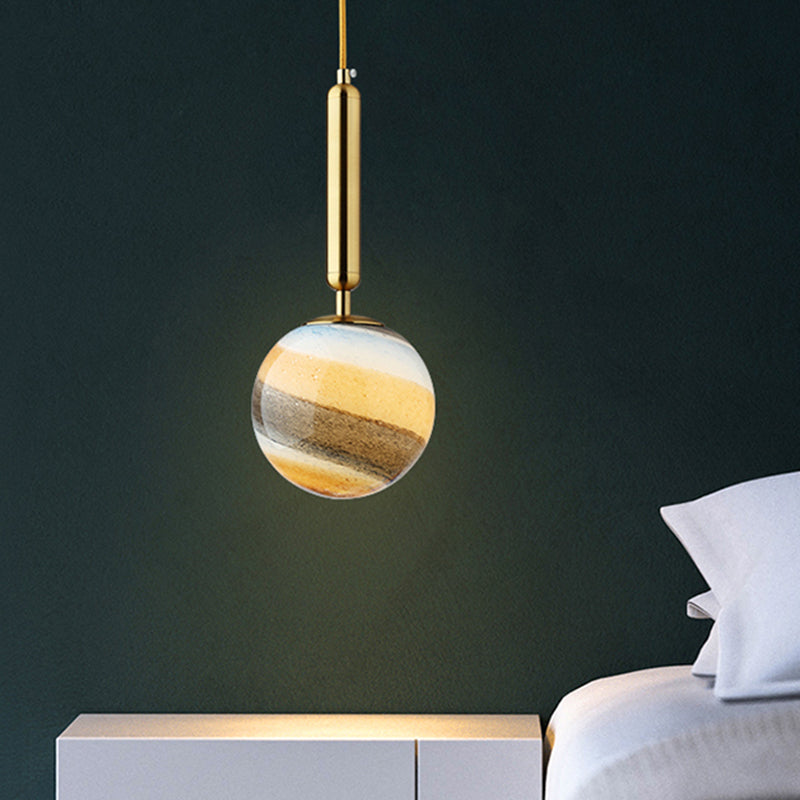 1 Light Bedroom Pendant Lamp Contemporary Gold/Black Hanging Ceiling Light with Spherical Frosted Glass Shade Gold Clearhalo 'Ceiling Lights' 'Close To Ceiling Lights' 'Glass shade' 'Glass' 'Modern Pendants' 'Modern' 'Pendant Lights' 'Pendants' Lighting' 359265