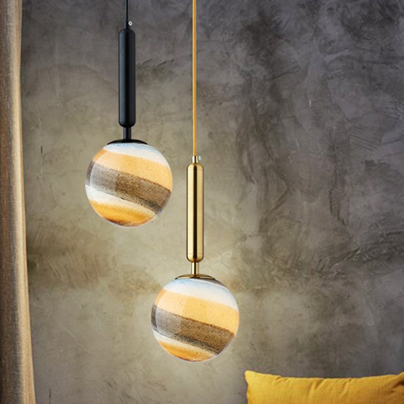 1 Light Bedroom Pendant Lamp Contemporary Gold/Black Hanging Ceiling Light with Spherical Frosted Glass Shade Clearhalo 'Ceiling Lights' 'Close To Ceiling Lights' 'Glass shade' 'Glass' 'Modern Pendants' 'Modern' 'Pendant Lights' 'Pendants' Lighting' 359266
