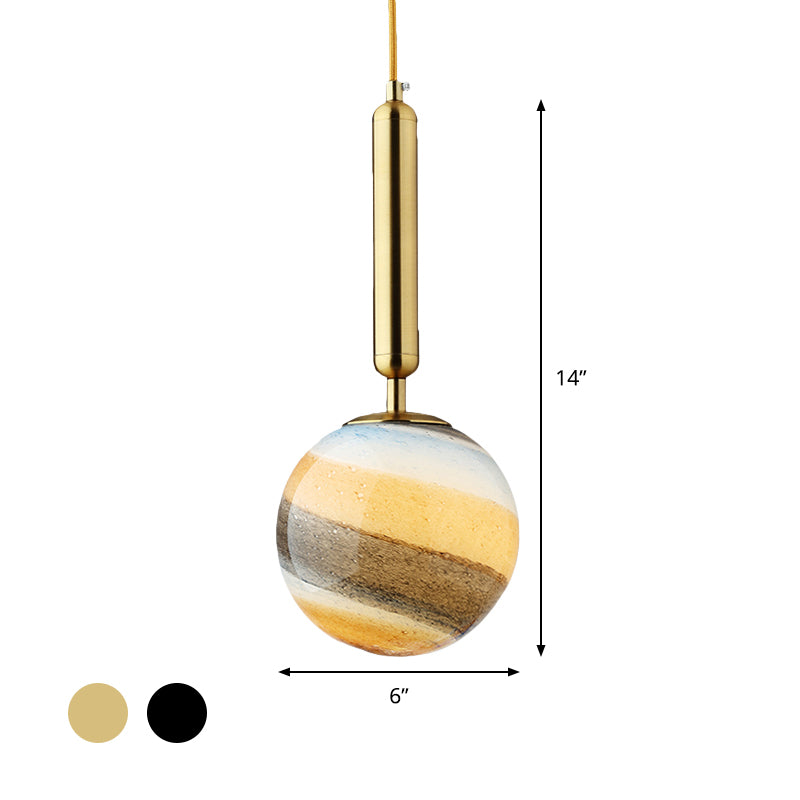 1 Light Bedroom Pendant Lamp Contemporary Gold/Black Hanging Ceiling Light with Spherical Frosted Glass Shade Clearhalo 'Ceiling Lights' 'Close To Ceiling Lights' 'Glass shade' 'Glass' 'Modern Pendants' 'Modern' 'Pendant Lights' 'Pendants' Lighting' 359269