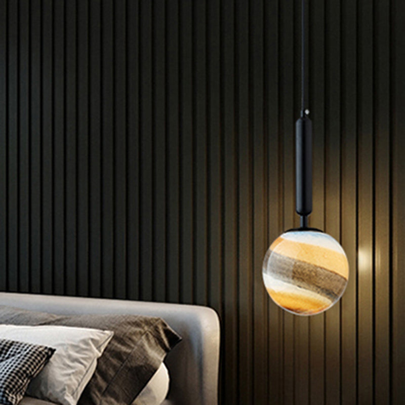 1 Light Bedroom Pendant Lamp Contemporary Gold/Black Hanging Ceiling Light with Spherical Frosted Glass Shade Black Clearhalo 'Ceiling Lights' 'Close To Ceiling Lights' 'Glass shade' 'Glass' 'Modern Pendants' 'Modern' 'Pendant Lights' 'Pendants' Lighting' 359270