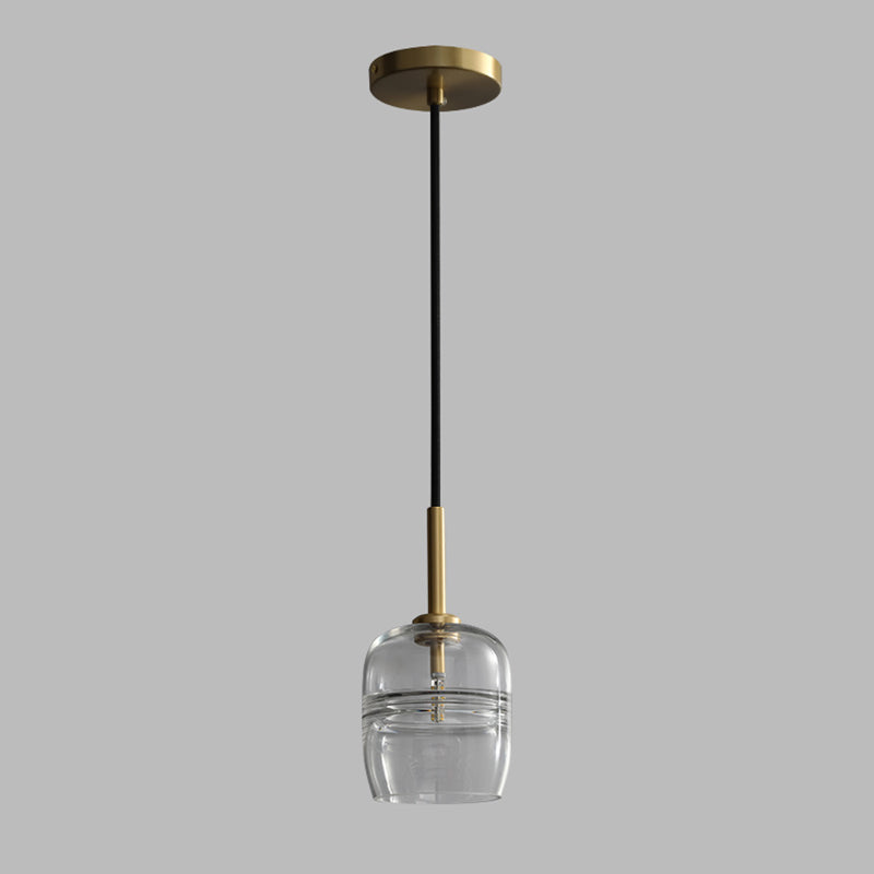 Clear Glass Jar Hanging Lamp Minimalism 1 Bulb Brass LED Pendant Ceiling Light for Dining Room Clearhalo 'Ceiling Lights' 'Close To Ceiling Lights' 'Glass shade' 'Glass' 'Modern Pendants' 'Modern' 'Pendant Lights' 'Pendants' Lighting' 359299