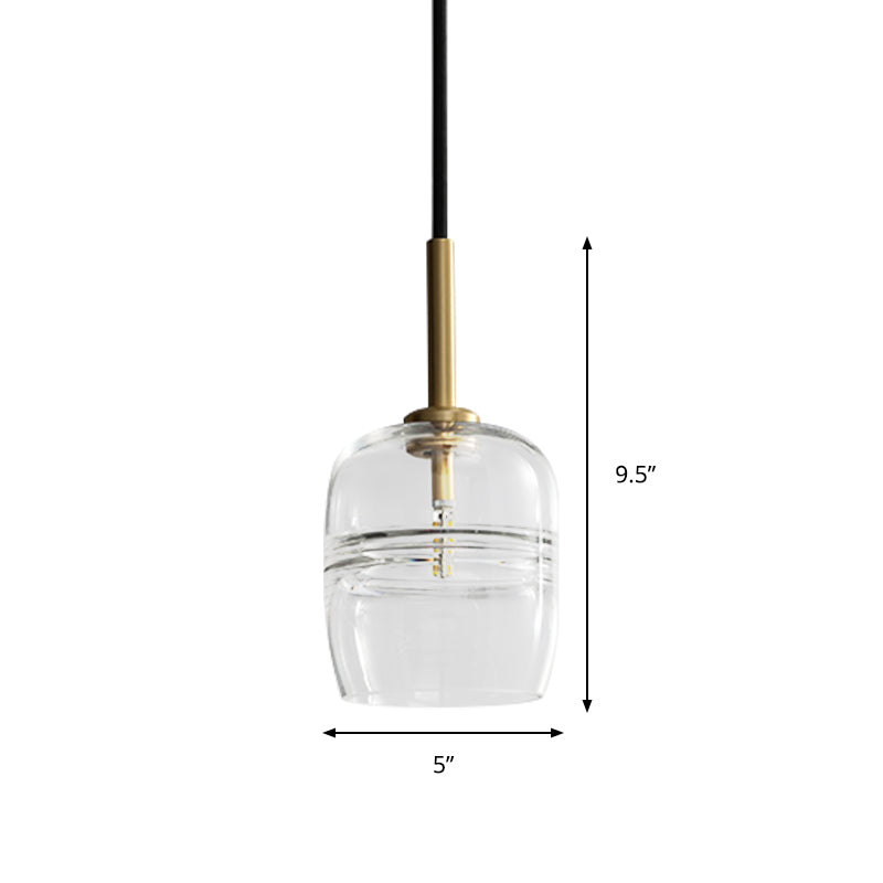 Clear Glass Jar Hanging Lamp Minimalism 1 Bulb Brass LED Pendant Ceiling Light for Dining Room Clearhalo 'Ceiling Lights' 'Close To Ceiling Lights' 'Glass shade' 'Glass' 'Modern Pendants' 'Modern' 'Pendant Lights' 'Pendants' Lighting' 359300