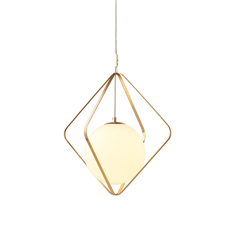 Gold Caged Hanging Pendant Light Minimalist 1 Head LED Metal Down Lighting for Bedroom, 10.5"/16" W Clearhalo 'Ceiling Lights' 'Modern Pendants' 'Modern' 'Pendant Lights' 'Pendants' Lighting' 359333