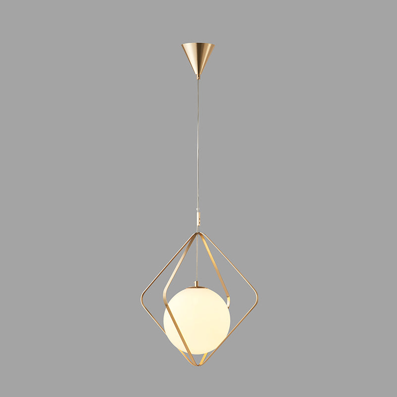 Gold Caged Hanging Pendant Light Minimalist 1 Head LED Metal Down Lighting for Bedroom, 10.5"/16" W Clearhalo 'Ceiling Lights' 'Modern Pendants' 'Modern' 'Pendant Lights' 'Pendants' Lighting' 359334