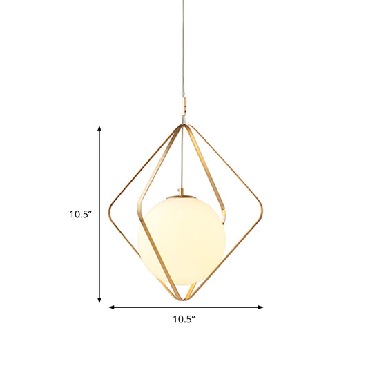 Gold Caged Hanging Pendant Light Minimalist 1 Head LED Metal Down Lighting for Bedroom, 10.5"/16" W Clearhalo 'Ceiling Lights' 'Modern Pendants' 'Modern' 'Pendant Lights' 'Pendants' Lighting' 359335