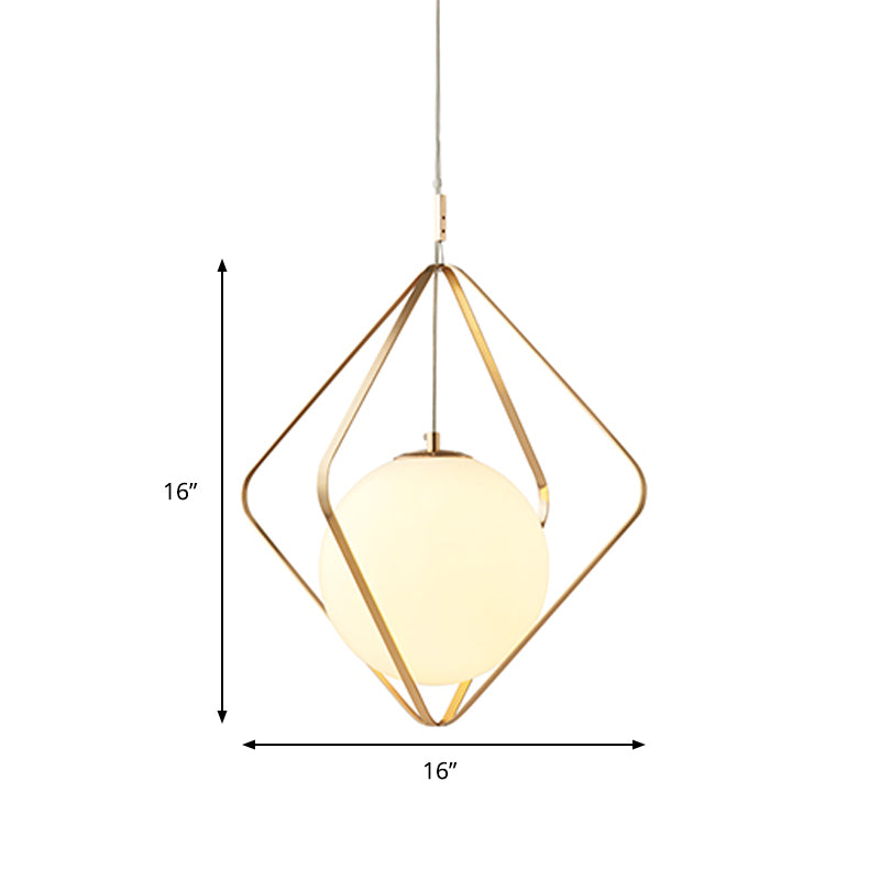 Gold Caged Hanging Pendant Light Minimalist 1 Head LED Metal Down Lighting for Bedroom, 10.5"/16" W Clearhalo 'Ceiling Lights' 'Modern Pendants' 'Modern' 'Pendant Lights' 'Pendants' Lighting' 359336