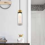 Simplicity 1 Light Drop Lamp Black and Gold Cylindrical LED Down Mini Pendant with Clear Glass Shade Black-Gold Clearhalo 'Ceiling Lights' 'Glass shade' 'Glass' 'Modern Pendants' 'Modern' 'Pendant Lights' 'Pendants' Lighting' 359342