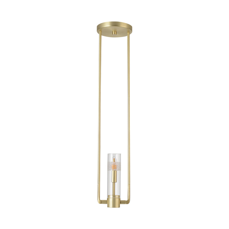 1 Bulb Restaurant Suspension Pendant Modern Gold Hanging Light Fixture with Cylinder Clear Glass Shade Clearhalo 'Ceiling Lights' 'Modern Pendants' 'Modern' 'Pendant Lights' 'Pendants' Lighting' 359350