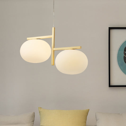 White Glass Oval Chandelier Lighting Modernist 2 Bulbs Hanging Pendant Light for Restaurant White Clearhalo 'Ceiling Lights' 'Chandeliers' 'Close To Ceiling Lights' 'Glass shade' 'Glass' 'Modern Chandeliers' 'Modern' Lighting' 359370