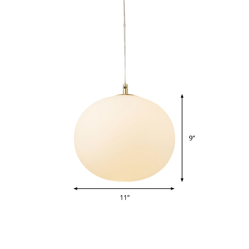 Modern Ball Hanging Light Kit White Glass 11"/13" W 1 Bulb Dining Room Suspension Lighting Clearhalo 'Ceiling Lights' 'Close To Ceiling Lights' 'Glass shade' 'Glass' 'Modern Pendants' 'Modern' 'Pendant Lights' 'Pendants' Lighting' 359396