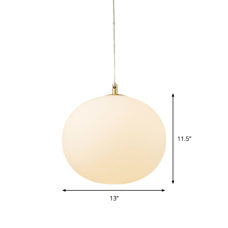 Modern Ball Hanging Light Kit White Glass 11"/13" W 1 Bulb Dining Room Suspension Lighting Clearhalo 'Ceiling Lights' 'Close To Ceiling Lights' 'Glass shade' 'Glass' 'Modern Pendants' 'Modern' 'Pendant Lights' 'Pendants' Lighting' 359397