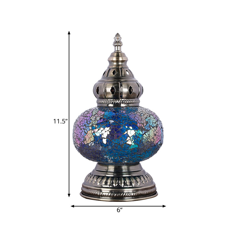 1 Head Stained Glass Table Lamp Mediterranean Blue/Red and Blue Tower Shape Bedroom Nightstand Lamp Clearhalo 'Lamps' 'Table Lamps' Lighting' 359412