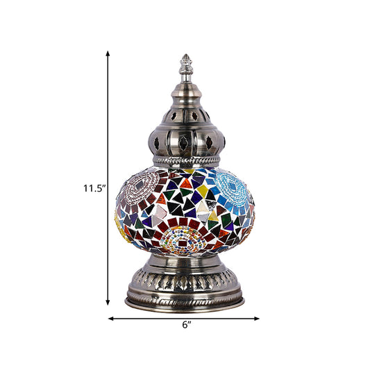 1 Head Stained Glass Table Lamp Mediterranean Blue/Red and Blue Tower Shape Bedroom Nightstand Lamp Clearhalo 'Lamps' 'Table Lamps' Lighting' 359416