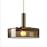 Contemporary Drum Hanging Lamp Smoke Gray Glass 1 Bulb Living Room Down Lighting Pendant Clearhalo 'Ceiling Lights' 'Glass shade' 'Glass' 'Modern Pendants' 'Modern' 'Pendant Lights' 'Pendants' Lighting' 359439