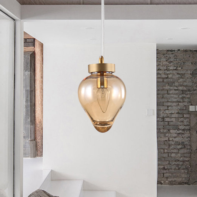 Gold Urn Pendant Lamp Modernist 1 Head Amber Glass Suspension Light for Dining Room Gold Clearhalo 'Ceiling Lights' 'Glass shade' 'Glass' 'Modern Pendants' 'Modern' 'Pendant Lights' 'Pendants' Lighting' 359453