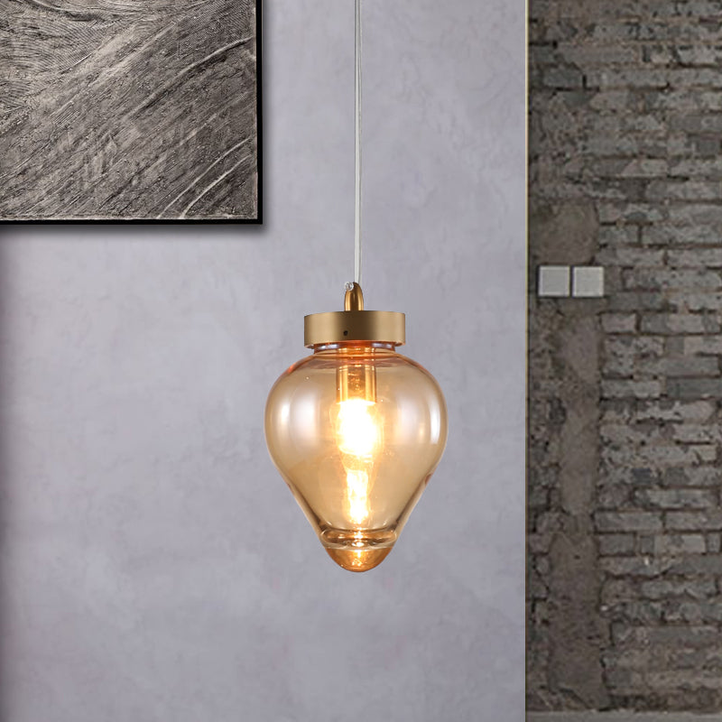 Gold Urn Pendant Lamp Modernist 1 Head Amber Glass Suspension Light for Dining Room Clearhalo 'Ceiling Lights' 'Glass shade' 'Glass' 'Modern Pendants' 'Modern' 'Pendant Lights' 'Pendants' Lighting' 359454