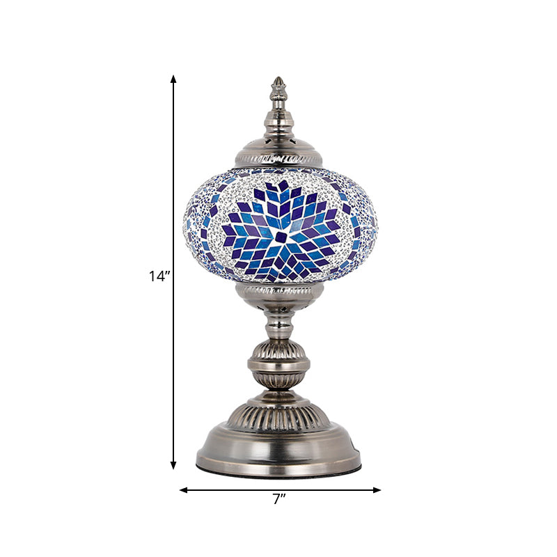 Tower Bedroom Night Table Lamp Mediterranean Stained Glass 1 Bulb Red/Blue/Yellow and Blue Nightstand Light Clearhalo 'Lamps' 'Table Lamps' Lighting' 359473