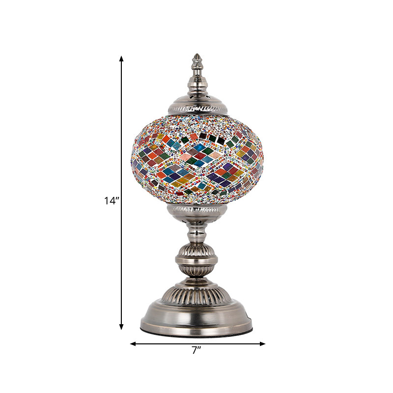 Tower Bedroom Night Table Lamp Mediterranean Stained Glass 1 Bulb Red/Blue/Yellow and Blue Nightstand Light Clearhalo 'Lamps' 'Table Lamps' Lighting' 359475