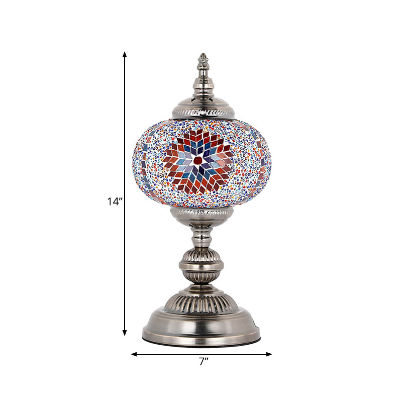 Tower Bedroom Night Table Lamp Mediterranean Stained Glass 1 Bulb Red/Blue/Yellow and Blue Nightstand Light Clearhalo 'Lamps' 'Table Lamps' Lighting' 359477