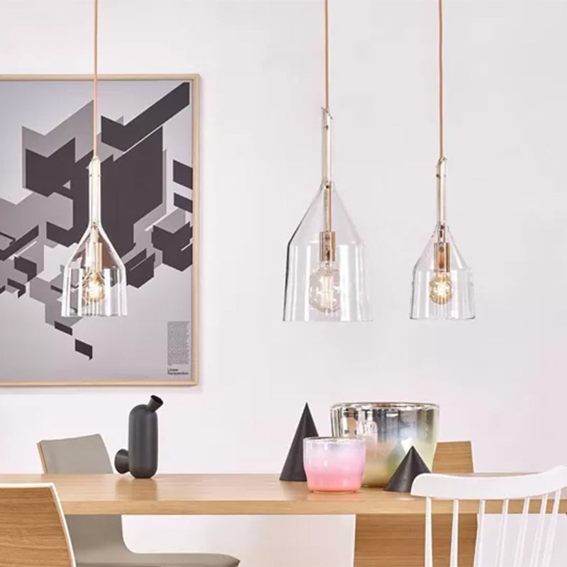 1 Head Kitchen Drop Pendant Simple Rose Gold Suspension Lamp with Bell Clear Glass Shade, 6"/7.5" Width Clearhalo 'Ceiling Lights' 'Glass shade' 'Glass' 'Modern Pendants' 'Modern' 'Pendant Lights' 'Pendants' Lighting' 359479