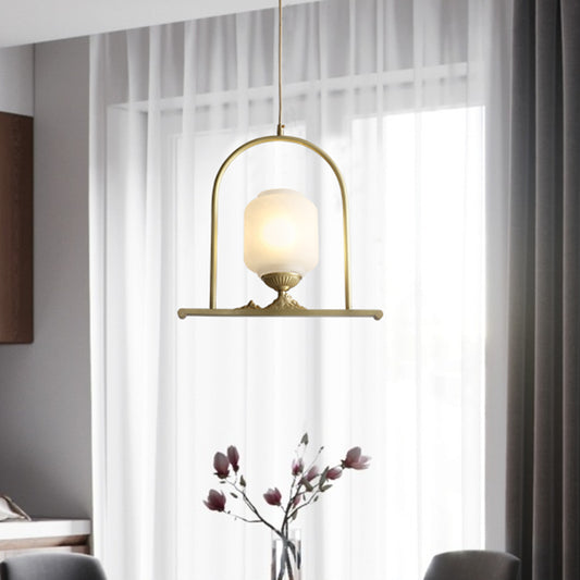 Opal Glass Jar Pendant Lighting Fixture Modern 1 Head Brass Ceiling Lamp for Restaurant Brass Clearhalo 'Ceiling Lights' 'Glass shade' 'Glass' 'Modern Pendants' 'Modern' 'Pendant Lights' 'Pendants' Lighting' 359484