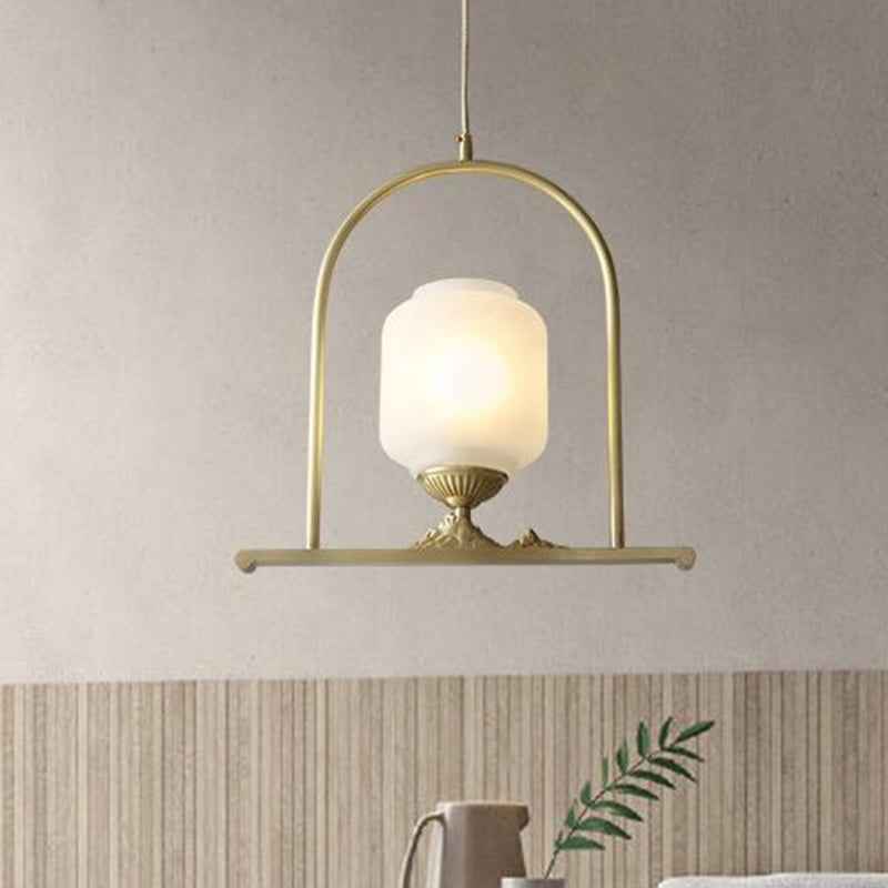 Opal Glass Jar Pendant Lighting Fixture Modern 1 Head Brass Ceiling Lamp for Restaurant Clearhalo 'Ceiling Lights' 'Glass shade' 'Glass' 'Modern Pendants' 'Modern' 'Pendant Lights' 'Pendants' Lighting' 359485