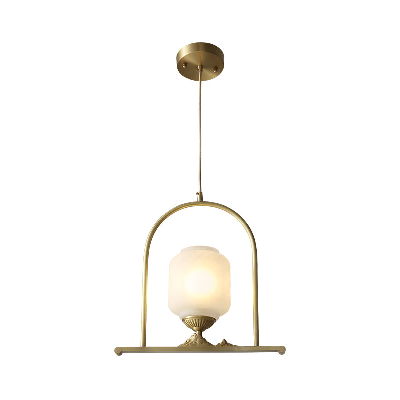 Opal Glass Jar Pendant Lighting Fixture Modern 1 Head Brass Ceiling Lamp for Restaurant Clearhalo 'Ceiling Lights' 'Glass shade' 'Glass' 'Modern Pendants' 'Modern' 'Pendant Lights' 'Pendants' Lighting' 359486