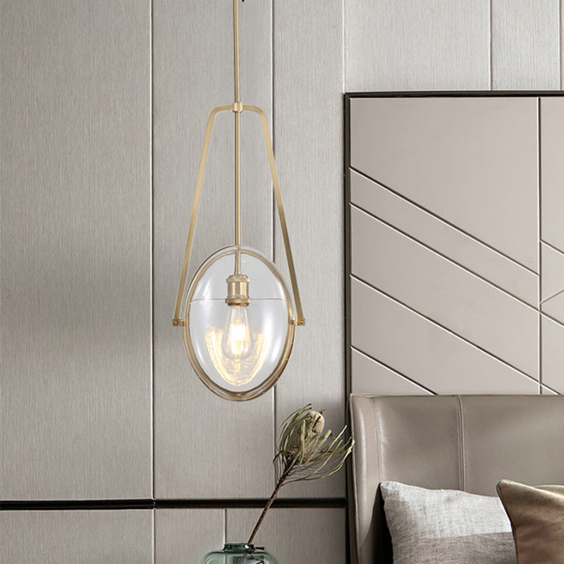 Gold Elliptical Hanging Ceiling Light Simplicity 1 Head Clear Glass Drop Lamp for Dining Room Clearhalo 'Ceiling Lights' 'Chandeliers' 'Glass shade' 'Glass' 'Modern Pendants' 'Modern' 'Pendant Lights' 'Pendants' Lighting' 359502