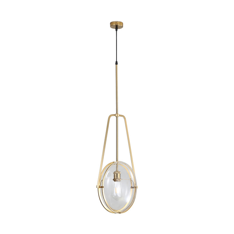 Gold Elliptical Hanging Ceiling Light Simplicity 1 Head Clear Glass Drop Lamp for Dining Room Clearhalo 'Ceiling Lights' 'Chandeliers' 'Glass shade' 'Glass' 'Modern Pendants' 'Modern' 'Pendant Lights' 'Pendants' Lighting' 359504