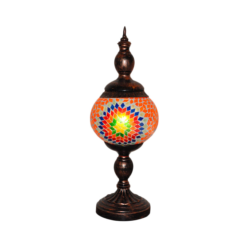 Stained Glass Orange Table Lamp Tower 1 Head Traditional Nightstand Light for Study Room Clearhalo 'Lamps' 'Table Lamps' Lighting' 359509