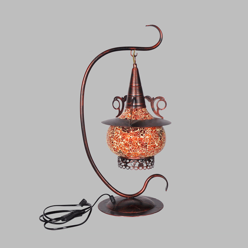 Stove Shaped Bedroom Night Light Art Deco Orange Glass 1 Light Table Lamp with Curly Arm Clearhalo 'Lamps' 'Table Lamps' Lighting' 359514